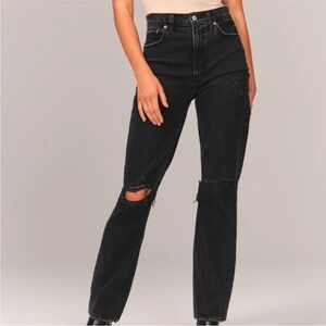 Abercrombie & Fitch The 90's Straight Ultra High Rise Black Denim Jeans 10 Short